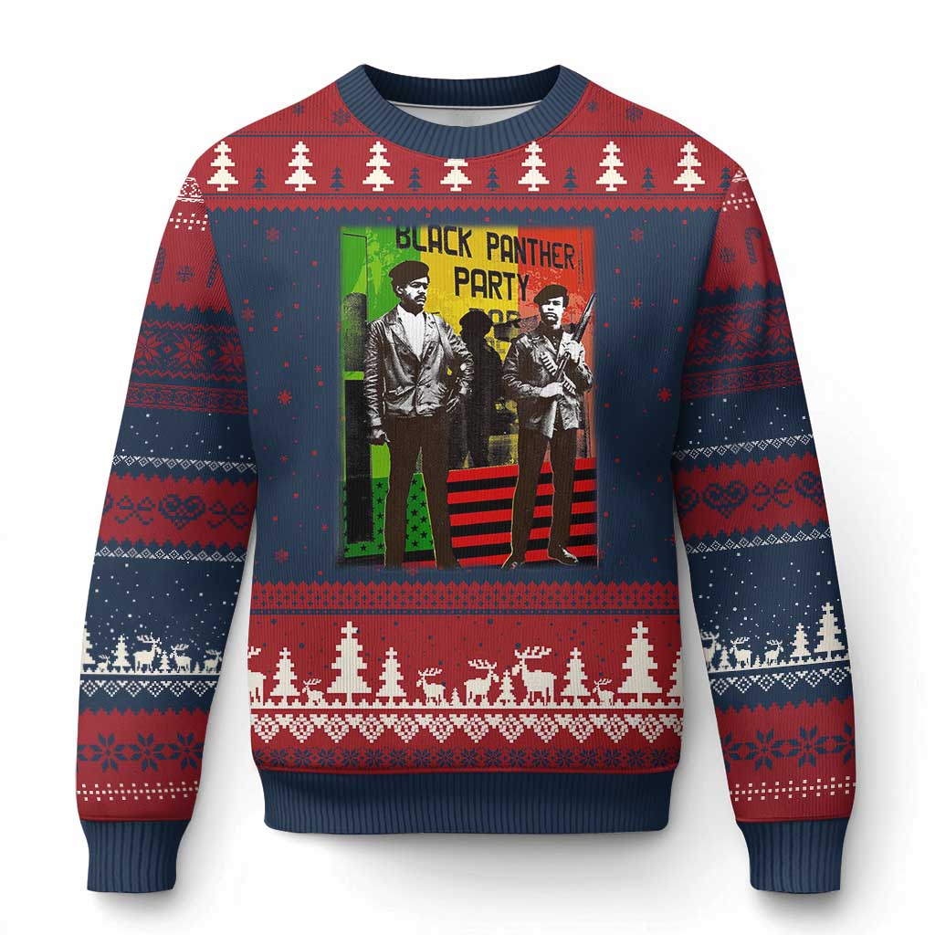 Vintage Black Panther Party Ugly Christmas Sweater Black History Self Defense Huey Newton Bobby Seale TS10 Navy Red Print Your Wear