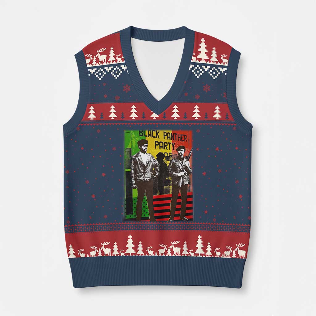 Vintage Black Panther Party V-Neck Knit Sweater Vest Black History Self Defense Huey Newton Bobby Seale TS10 Navy Red Print Your Wear