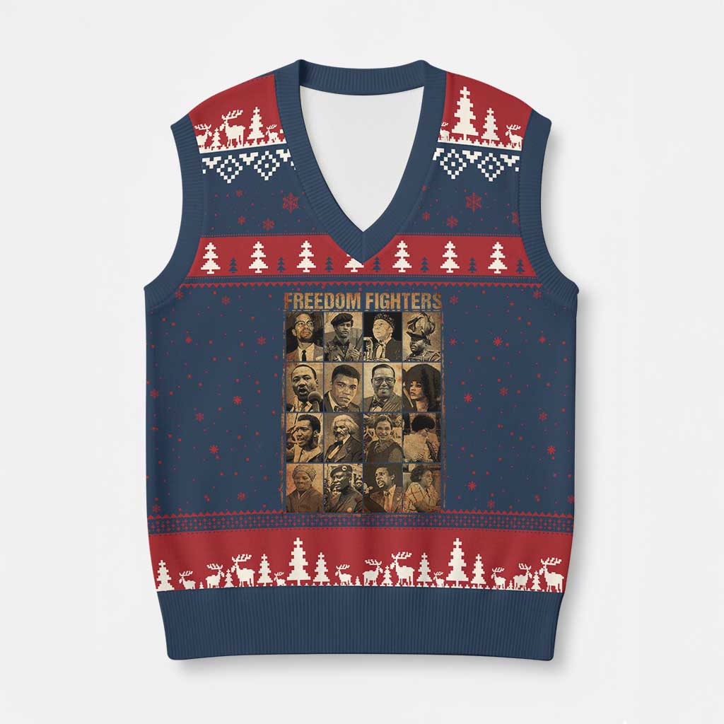 Black Freedom Fighters V-Neck Knit Sweater Vest Huey P. Newton Bobby Seale Black History Month Juneteenth TS10 Navy Red Print Your Wear