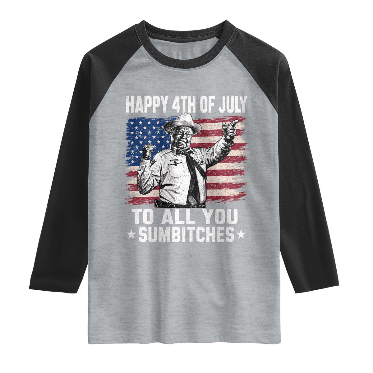 Happy 4th Of July To All You Sumbitches Raglan Shirt Funny Independence Day Meme American Flag TS10 Heather Gray Black Print Your Wear