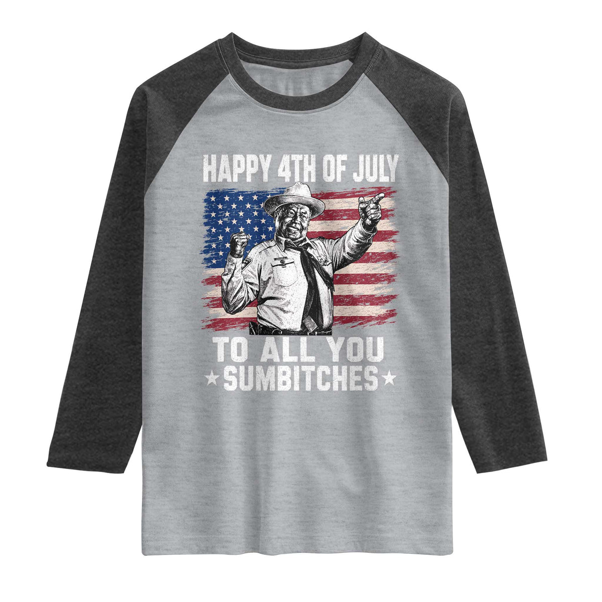 Happy 4th Of July To All You Sumbitches Raglan Shirt Funny Independence Day Meme American Flag TS10 Heather Gray Heather Charcoal Print Your Wear