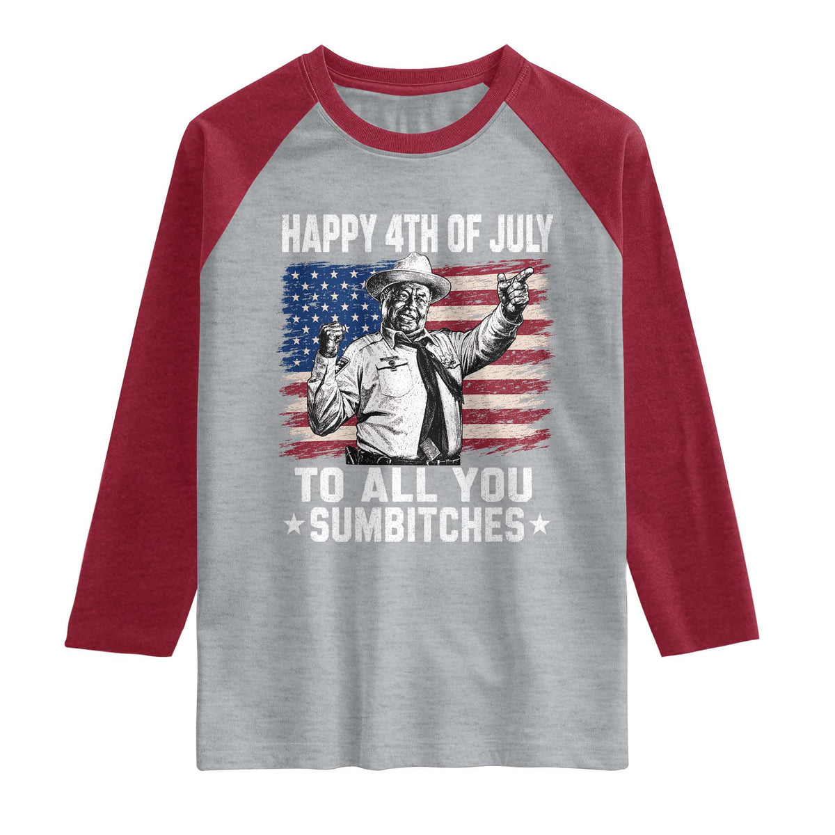 Happy 4th Of July To All You Sumbitches Raglan Shirt Funny Independence Day Meme American Flag TS10 Heather Gray Heather Red Print Your Wear