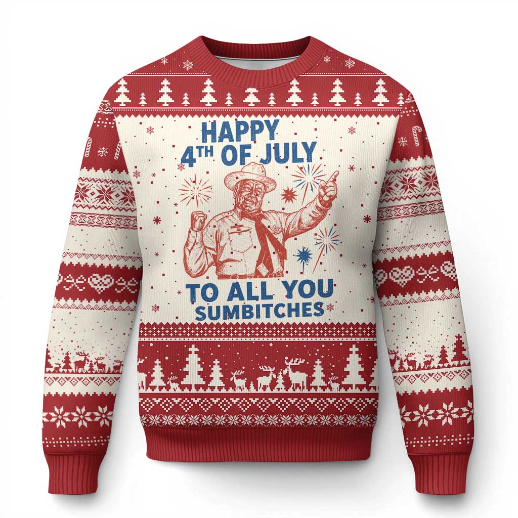 Happy 4th Of July To All You Sumbitches Ugly Christmas Sweater Funny Independence Day Meme TS10 Beige Red Print Your Wear