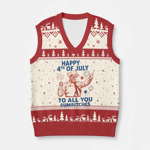 Happy 4th Of July To All You Sumbitches V-Neck Knit Sweater Vest Funny Independence Day Meme