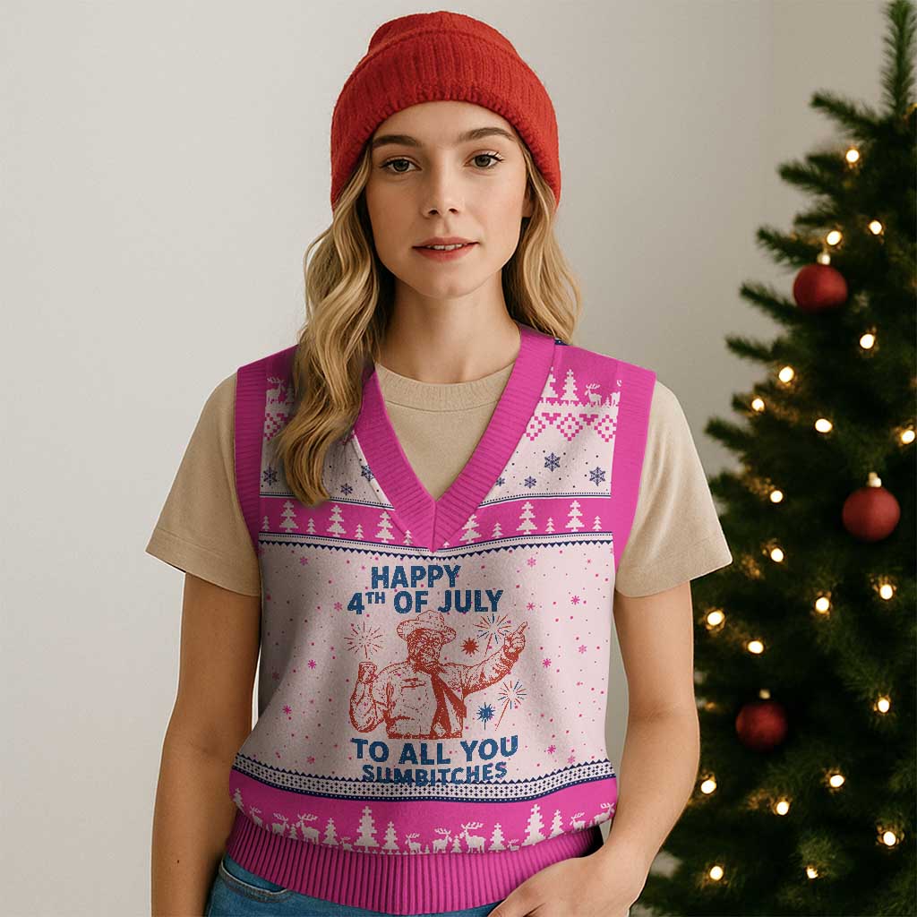 Happy 4th Of July To All You Sumbitches V-Neck Knit Sweater Vest Funny Independence Day Meme