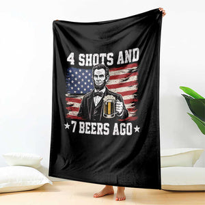 Funny 4th of July Abraham Lincoln Drinking Beer Throw Blanket 4 Shots and 7 Beers Ago Patriotic Independence Day Meme