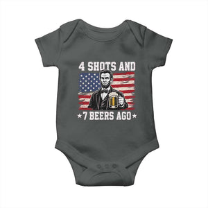 Funny 4th of July Abraham Lincoln Drinking Beer Baby Onesie 4 Shots and 7 Beers Ago Patriotic Independence Day Meme TS10 Dark Heather Print Your Wear