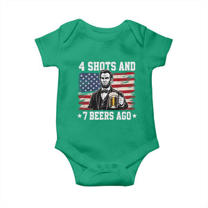 Funny 4th of July Abraham Lincoln Drinking Beer Baby Onesie 4 Shots and 7 Beers Ago Patriotic Independence Day Meme TS10 Irish Green Print Your Wear
