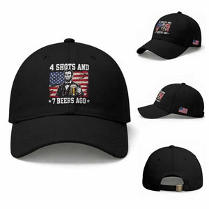 Funny 4th of July Abraham Lincoln Drinking Beer Baseball Cap 4 Shots and 7 Beers Ago Patriotic Independence Day Meme