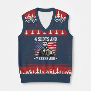 Funny 4th of July Abraham Lincoln Drinking Beer V-Neck Knit Sweater Vest 4 Shots and 7 Beers Ago Patriotic Independence Day Meme