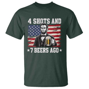 Funny 4th of July Abraham Lincoln Drinking Beer T Shirt 4 Shots and 7 Beers Ago Patriotic Independence Day Meme
