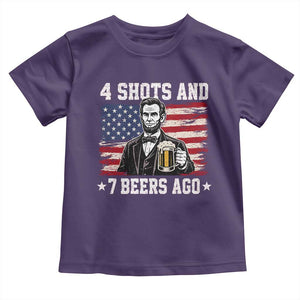 Funny 4th of July Abraham Lincoln Drinking Beer Toddler T Shirt 4 Shots and 7 Beers Ago Patriotic Independence Day Meme
