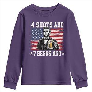 Funny 4th of July Abraham Lincoln Drinking Beer Youth Sweatshirt 4 Shots and 7 Beers Ago Patriotic Independence Day Meme