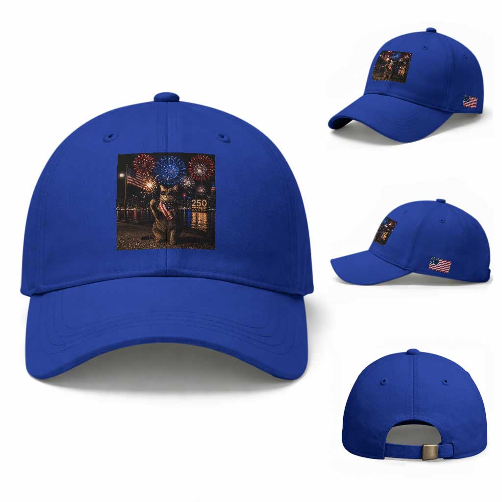 USA 250th Anniversary Cat Baseball Cap Funny 4th Of July Independence Day 250 Years 1776 2026 Patriotic Celebration Meme