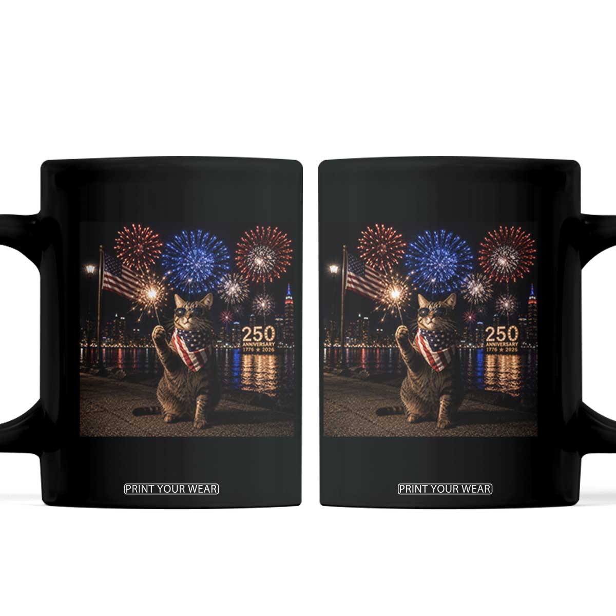 USA 250th Anniversary Cat Coffee Mug Funny 4th Of July Independence Day 250 Years 1776 2026 Patriotic Celebration Meme