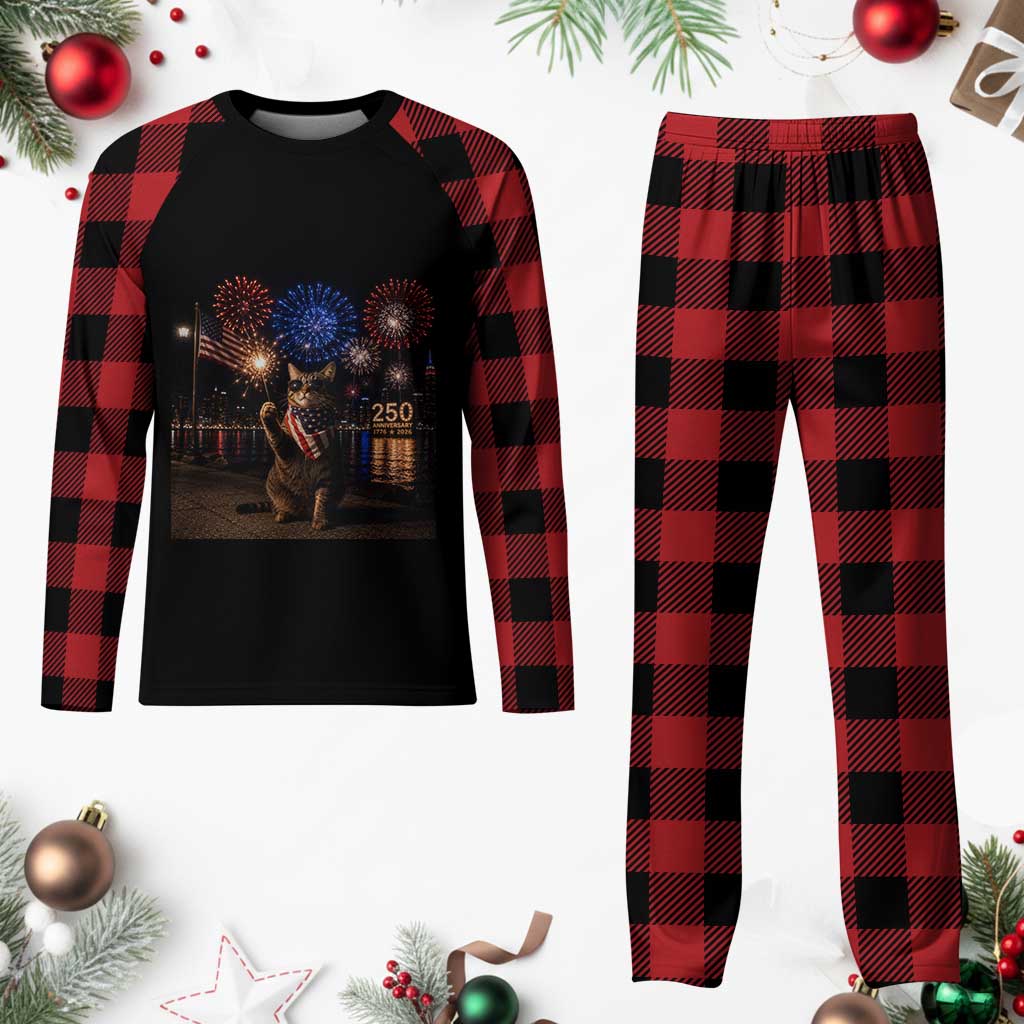 USA 250th Anniversary Cat Plaid Pajama Set Funny 4th Of July Independence Day 250 Years 1776 2026 Patriotic Celebration Meme
