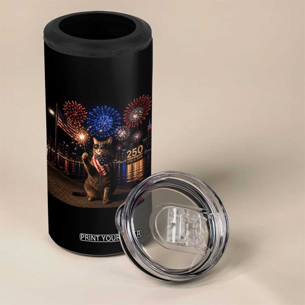 USA 250th Anniversary Cat 4 in 1 Can Cooler Tumbler Funny 4th Of July Independence Day 250 Years 1776 2026 Patriotic Celebration Meme