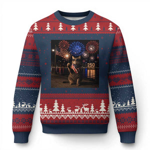 USA 250th Anniversary Cat Ugly Christmas Sweater Funny 4th Of July Independence Day 250 Years 1776 2026 Patriotic Celebration Meme