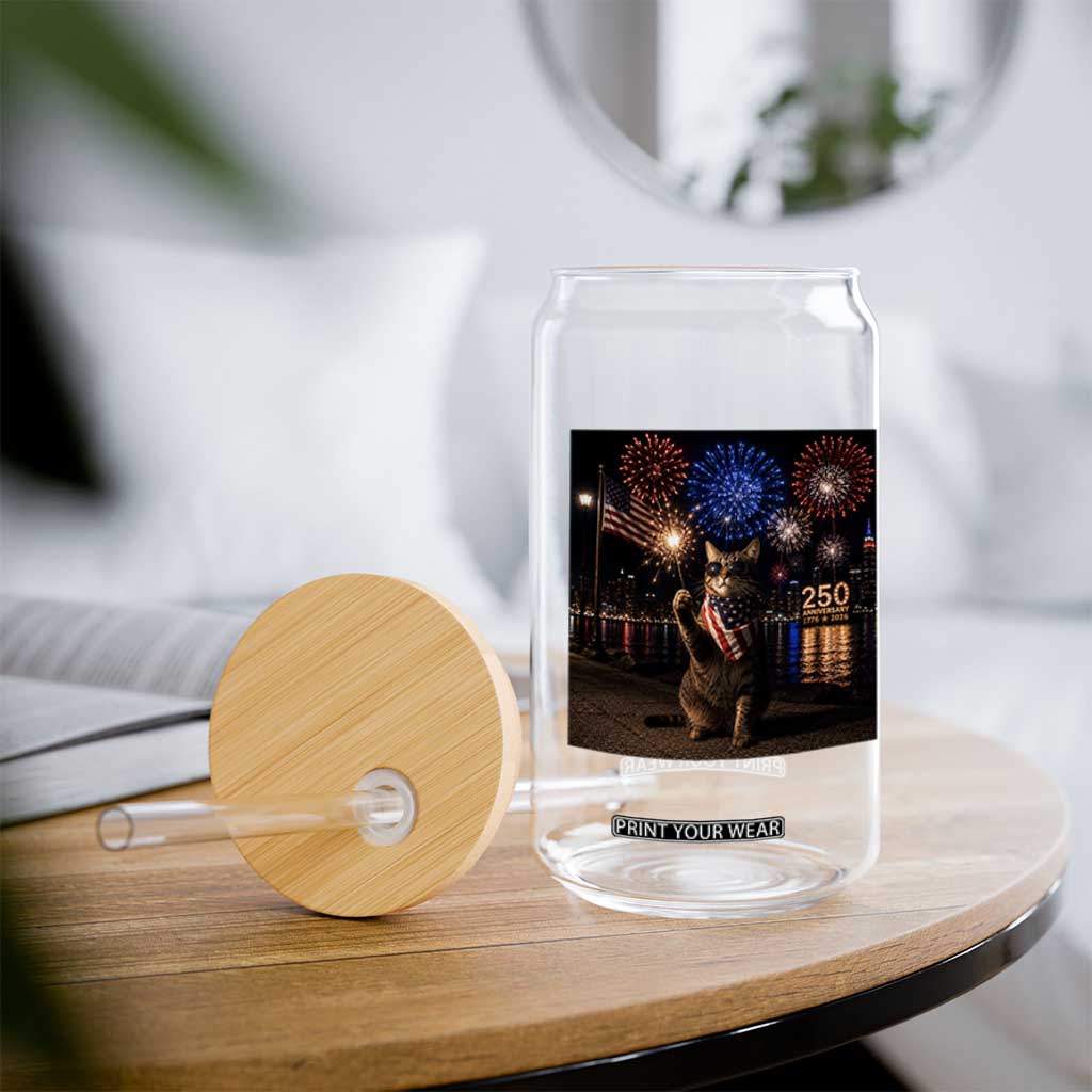 USA 250th Anniversary Cat Glass Can Funny 4th Of July Independence Day 250 Years 1776 2026 Patriotic Celebration Meme TS10 Print Your Wear