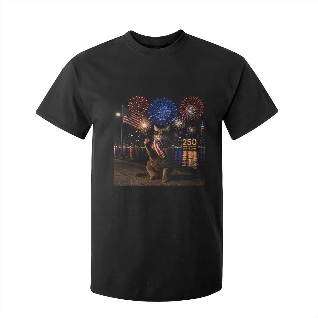 USA 250th Anniversary Cat T Shirt For Kid Funny 4th Of July Independence Day 250 Years 1776 2026 Patriotic Celebration Meme