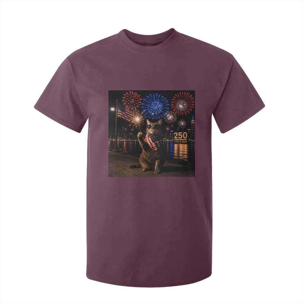 USA 250th Anniversary Cat T Shirt For Kid Funny 4th Of July Independence Day 250 Years 1776 2026 Patriotic Celebration Meme