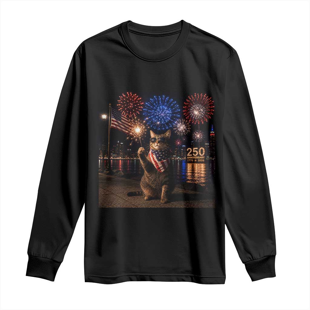 USA 250th Anniversary Cat Long Sleeve Shirt Funny 4th Of July Independence Day 250 Years 1776 2026 Patriotic Celebration Meme TS10 Black Print Your Wear