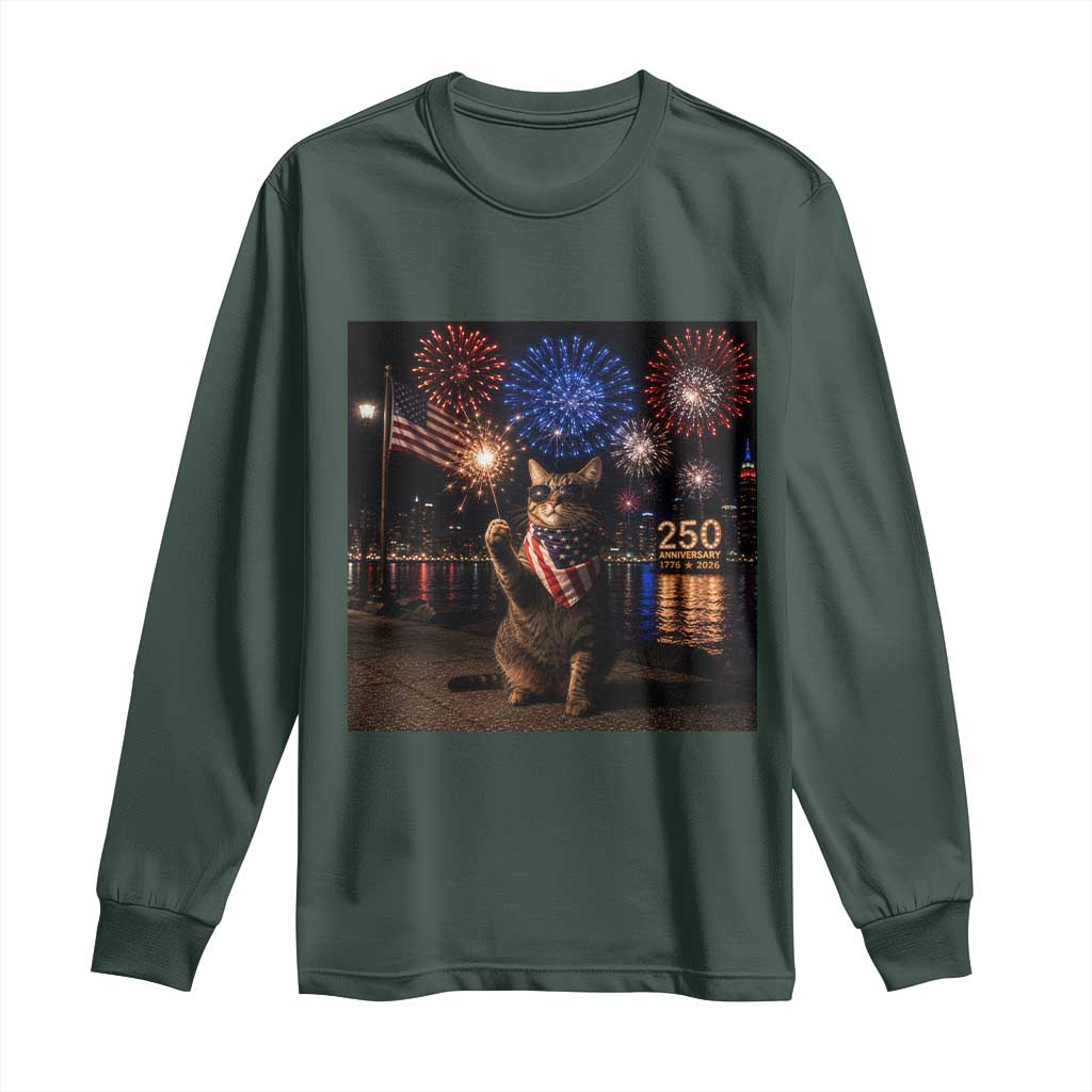 USA 250th Anniversary Cat Long Sleeve Shirt Funny 4th Of July Independence Day 250 Years 1776 2026 Patriotic Celebration Meme