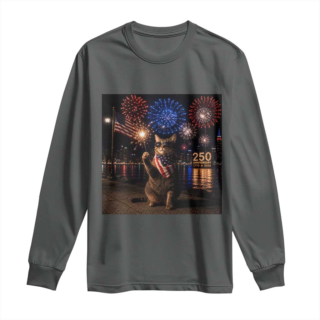 USA 250th Anniversary Cat Long Sleeve Shirt Funny 4th Of July Independence Day 250 Years 1776 2026 Patriotic Celebration Meme