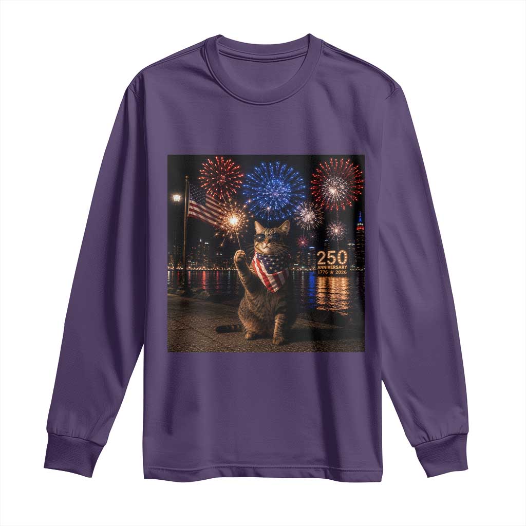 USA 250th Anniversary Cat Long Sleeve Shirt Funny 4th Of July Independence Day 250 Years 1776 2026 Patriotic Celebration Meme