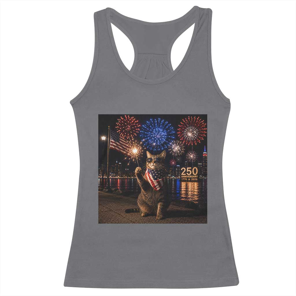 USA 250th Anniversary Cat Racerback Tank Top Funny 4th Of July Independence Day 250 Years 1776 2026 Patriotic Celebration Meme