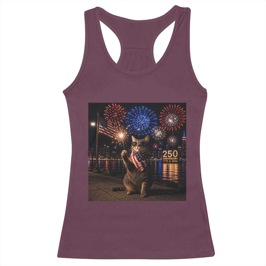 USA 250th Anniversary Cat Racerback Tank Top Funny 4th Of July Independence Day 250 Years 1776 2026 Patriotic Celebration Meme