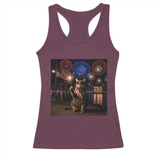 USA 250th Anniversary Cat Racerback Tank Top Funny 4th Of July Independence Day 250 Years 1776 2026 Patriotic Celebration Meme