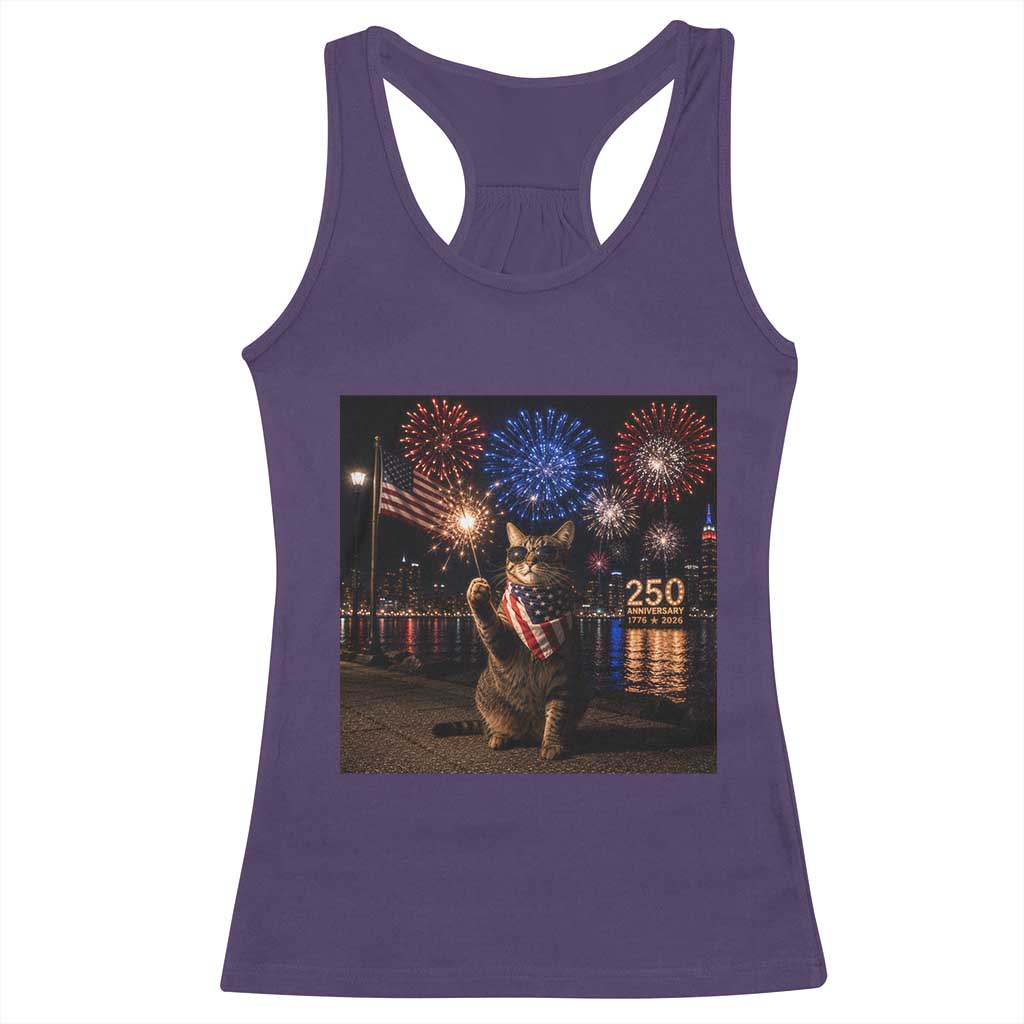 USA 250th Anniversary Cat Racerback Tank Top Funny 4th Of July Independence Day 250 Years 1776 2026 Patriotic Celebration Meme