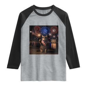 USA 250th Anniversary Cat Raglan Shirt Funny 4th Of July Independence Day 250 Years 1776 2026 Patriotic Celebration Meme TS10 Heather Gray Black Print Your Wear