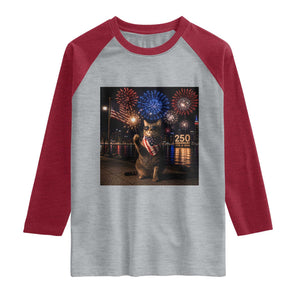 USA 250th Anniversary Cat Raglan Shirt Funny 4th Of July Independence Day 250 Years 1776 2026 Patriotic Celebration Meme TS10 Heather Gray Heather Red Print Your Wear