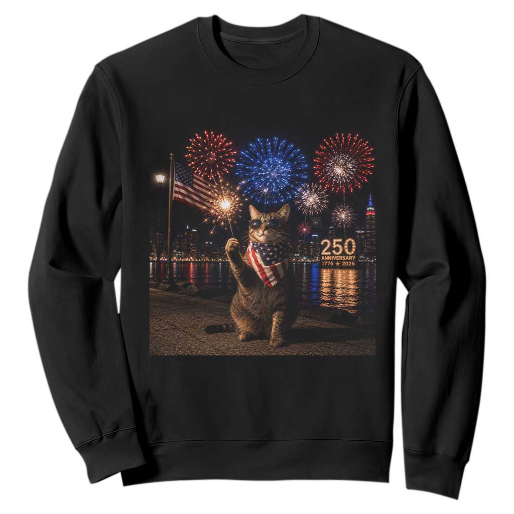 USA 250th Anniversary Cat Sweatshirt Funny 4th Of July Independence Day 250 Years 1776 2026 Patriotic Celebration Meme