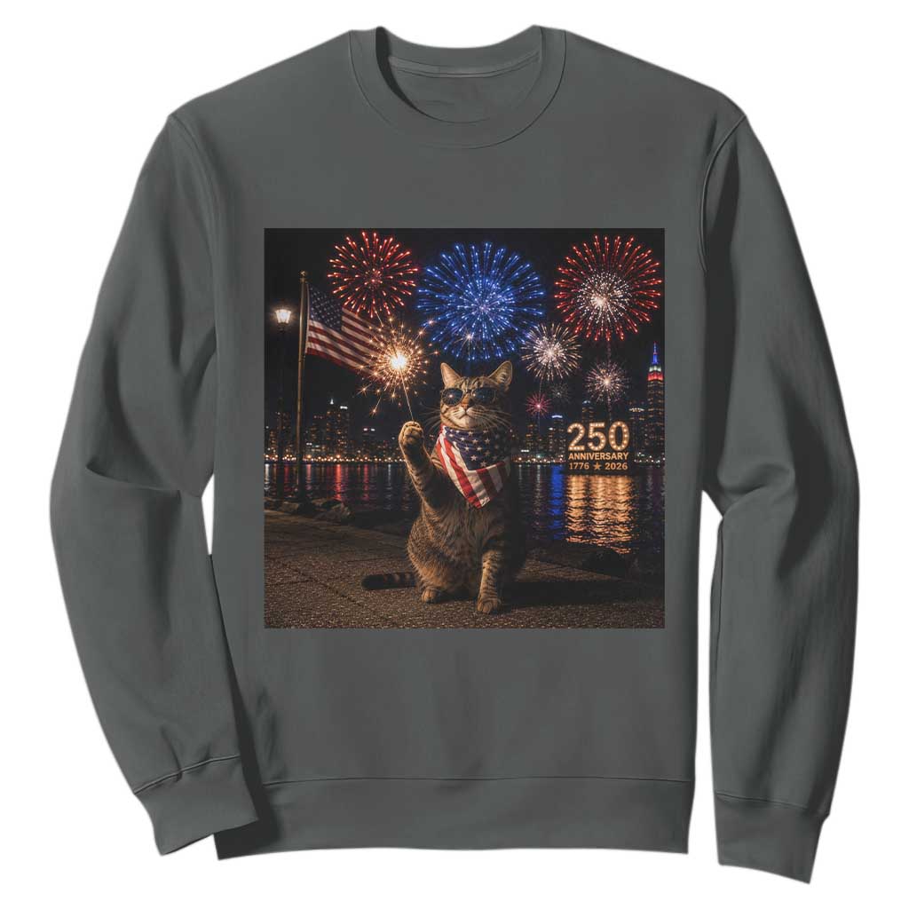 USA 250th Anniversary Cat Sweatshirt Funny 4th Of July Independence Day 250 Years 1776 2026 Patriotic Celebration Meme