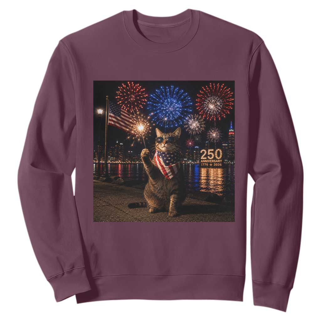 USA 250th Anniversary Cat Sweatshirt Funny 4th Of July Independence Day 250 Years 1776 2026 Patriotic Celebration Meme