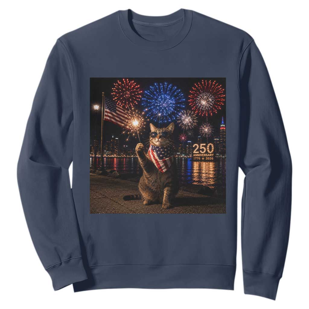 USA 250th Anniversary Cat Sweatshirt Funny 4th Of July Independence Day 250 Years 1776 2026 Patriotic Celebration Meme