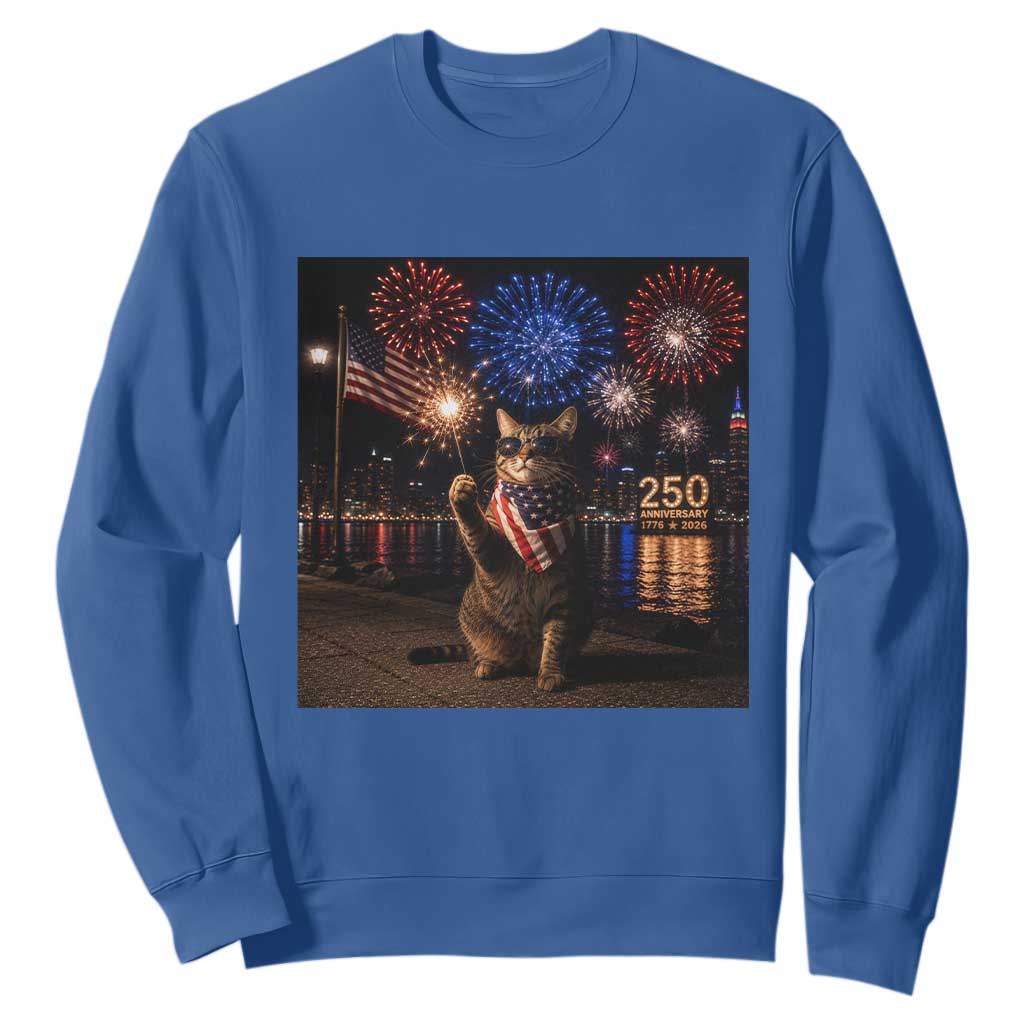 USA 250th Anniversary Cat Sweatshirt Funny 4th Of July Independence Day 250 Years 1776 2026 Patriotic Celebration Meme