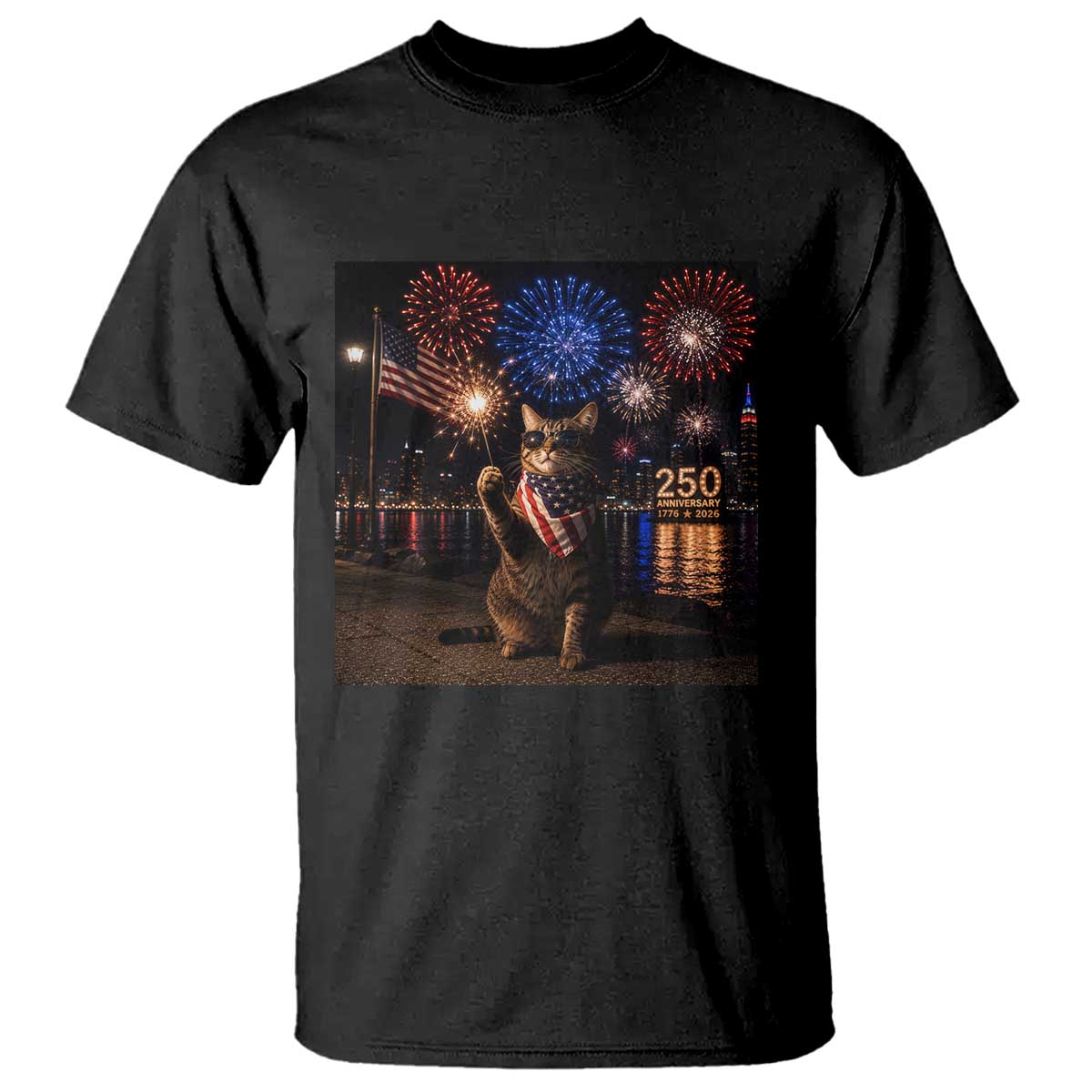 USA 250th Anniversary Cat T Shirt Funny 4th Of July Independence Day 250 Years 1776 2026 Patriotic Celebration Meme