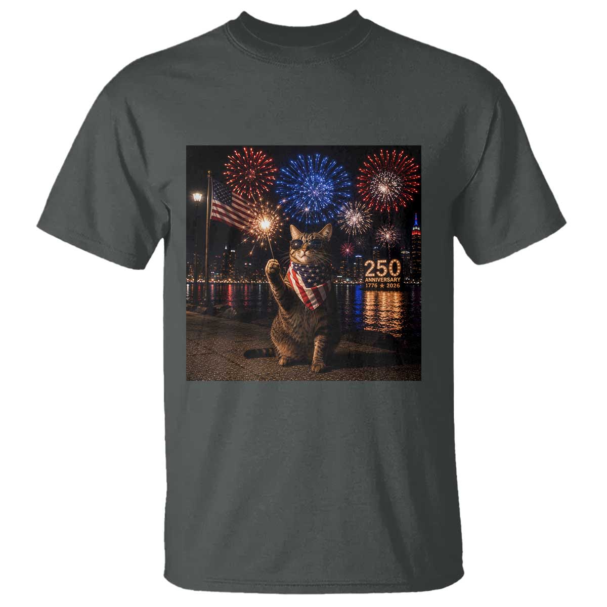 USA 250th Anniversary Cat T Shirt Funny 4th Of July Independence Day 250 Years 1776 2026 Patriotic Celebration Meme