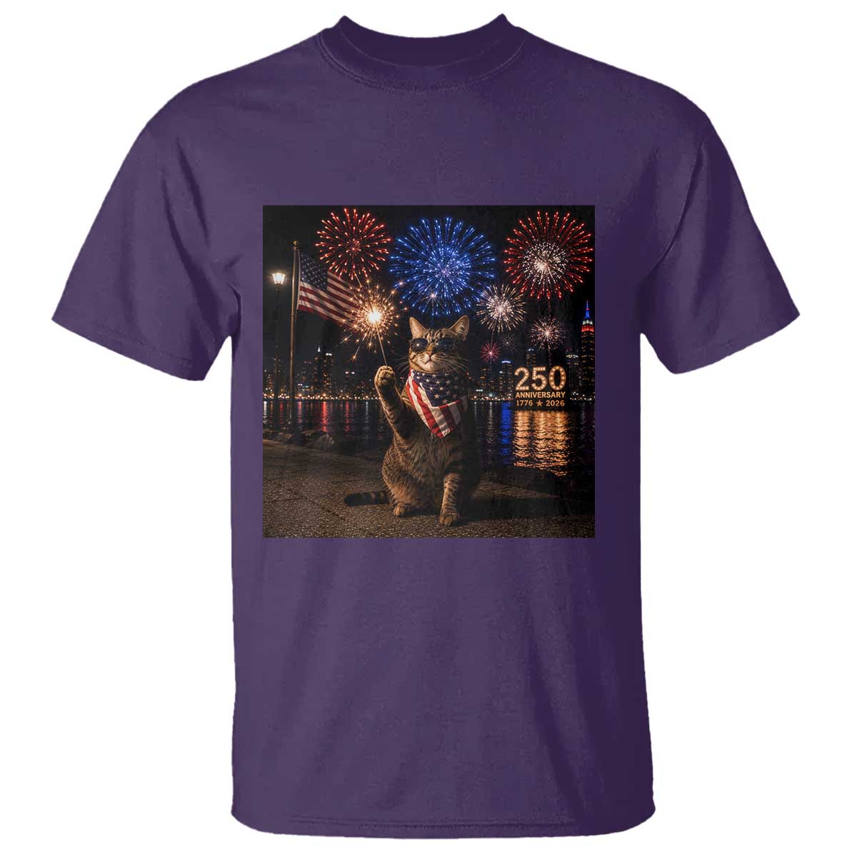 USA 250th Anniversary Cat T Shirt Funny 4th Of July Independence Day 250 Years 1776 2026 Patriotic Celebration Meme