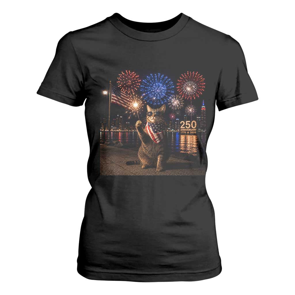 USA 250th Anniversary Cat T Shirt For Women Funny 4th Of July Independence Day 250 Years 1776 2026 Patriotic Celebration Meme