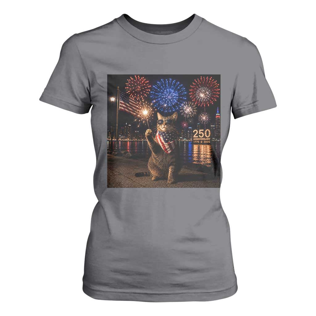 USA 250th Anniversary Cat T Shirt For Women Funny 4th Of July Independence Day 250 Years 1776 2026 Patriotic Celebration Meme