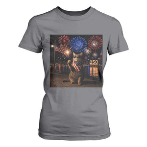 USA 250th Anniversary Cat T Shirt For Women Funny 4th Of July Independence Day 250 Years 1776 2026 Patriotic Celebration Meme