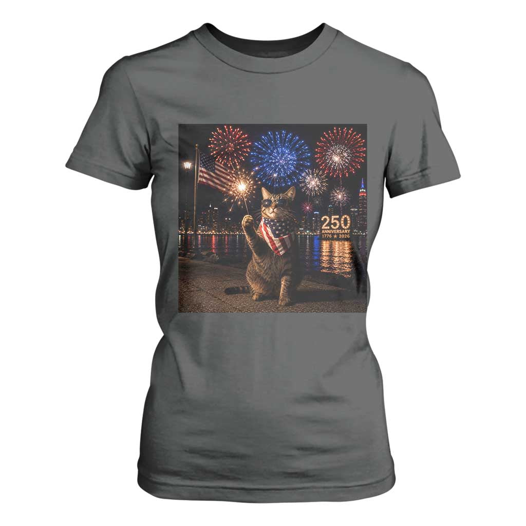 USA 250th Anniversary Cat T Shirt For Women Funny 4th Of July Independence Day 250 Years 1776 2026 Patriotic Celebration Meme