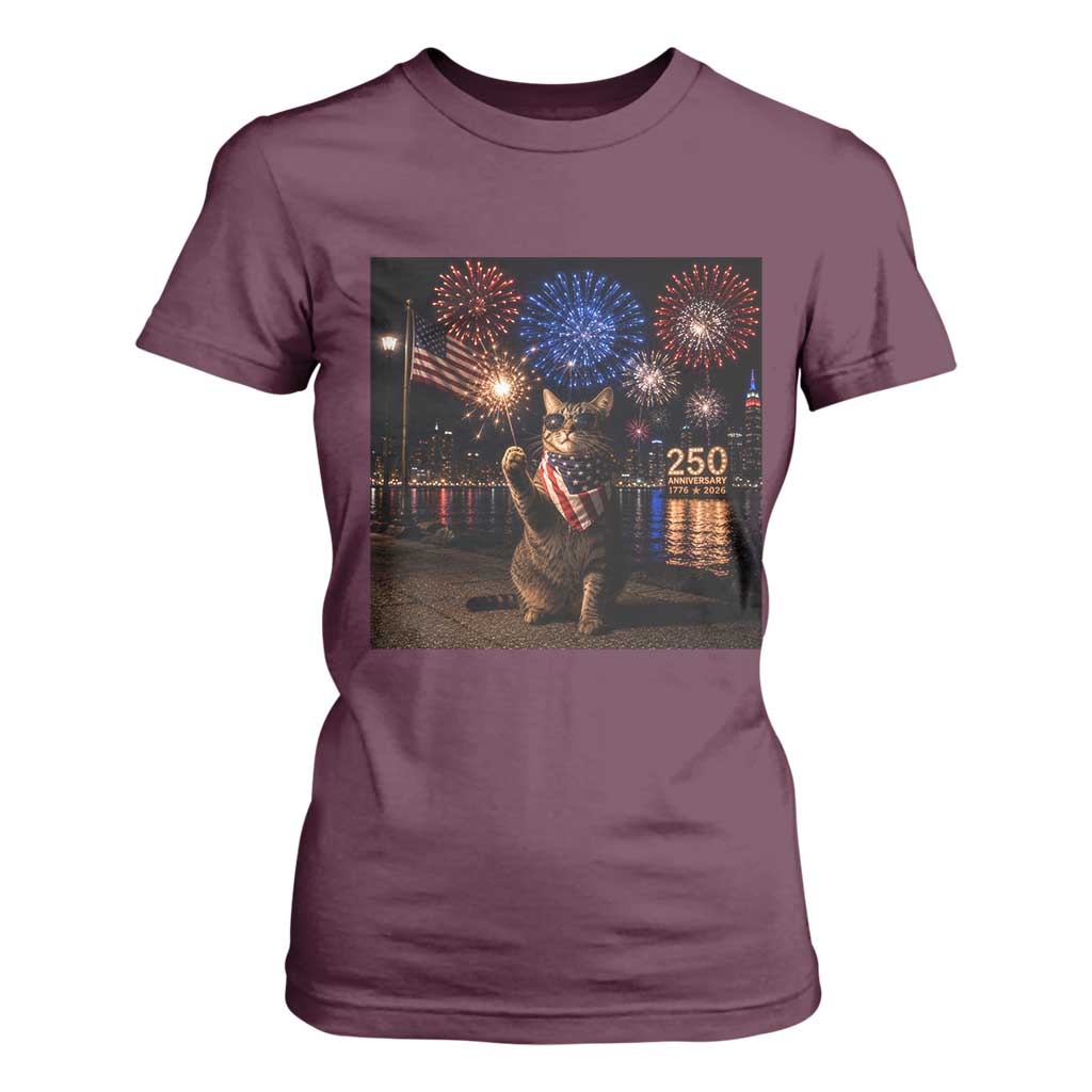 USA 250th Anniversary Cat T Shirt For Women Funny 4th Of July Independence Day 250 Years 1776 2026 Patriotic Celebration Meme