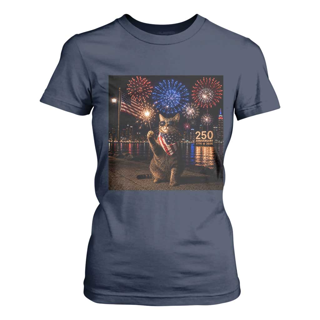 USA 250th Anniversary Cat T Shirt For Women Funny 4th Of July Independence Day 250 Years 1776 2026 Patriotic Celebration Meme