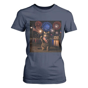 USA 250th Anniversary Cat T Shirt For Women Funny 4th Of July Independence Day 250 Years 1776 2026 Patriotic Celebration Meme